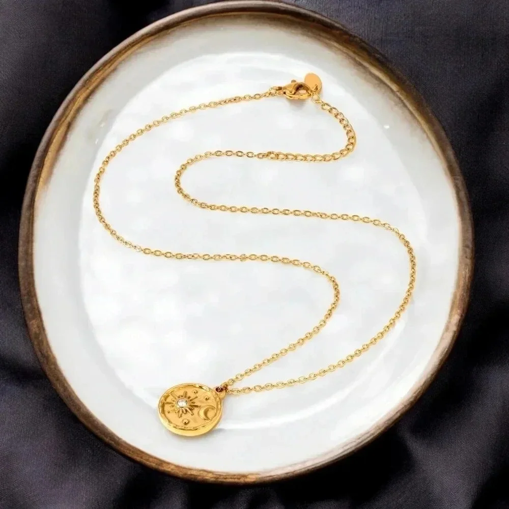 Gold Sun & Moon Pendant Necklace - Women Jewelry